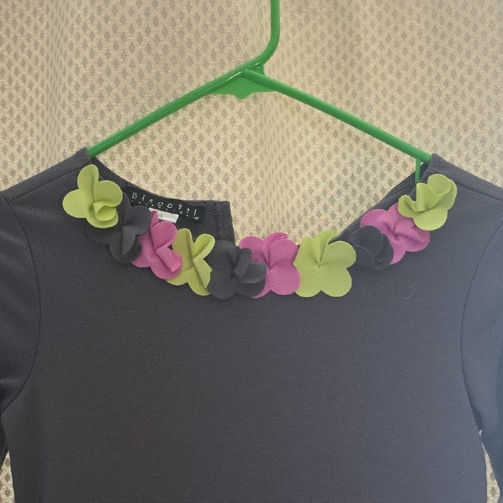 Biscotti Black Dress with Purple and Green Accents - Picture 3 of 8